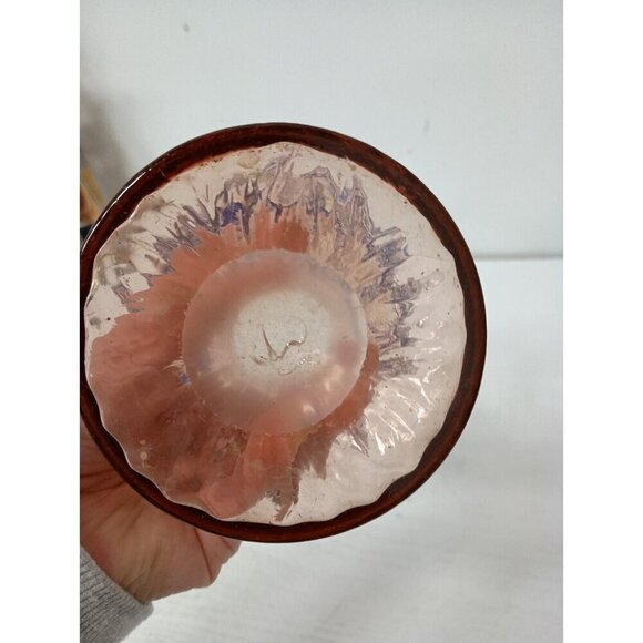 VTG Bohemian Hand Blown Art Glass Vase Pink Blue Flare Rim MCM Czechoslovakia - Picture 9 of 11